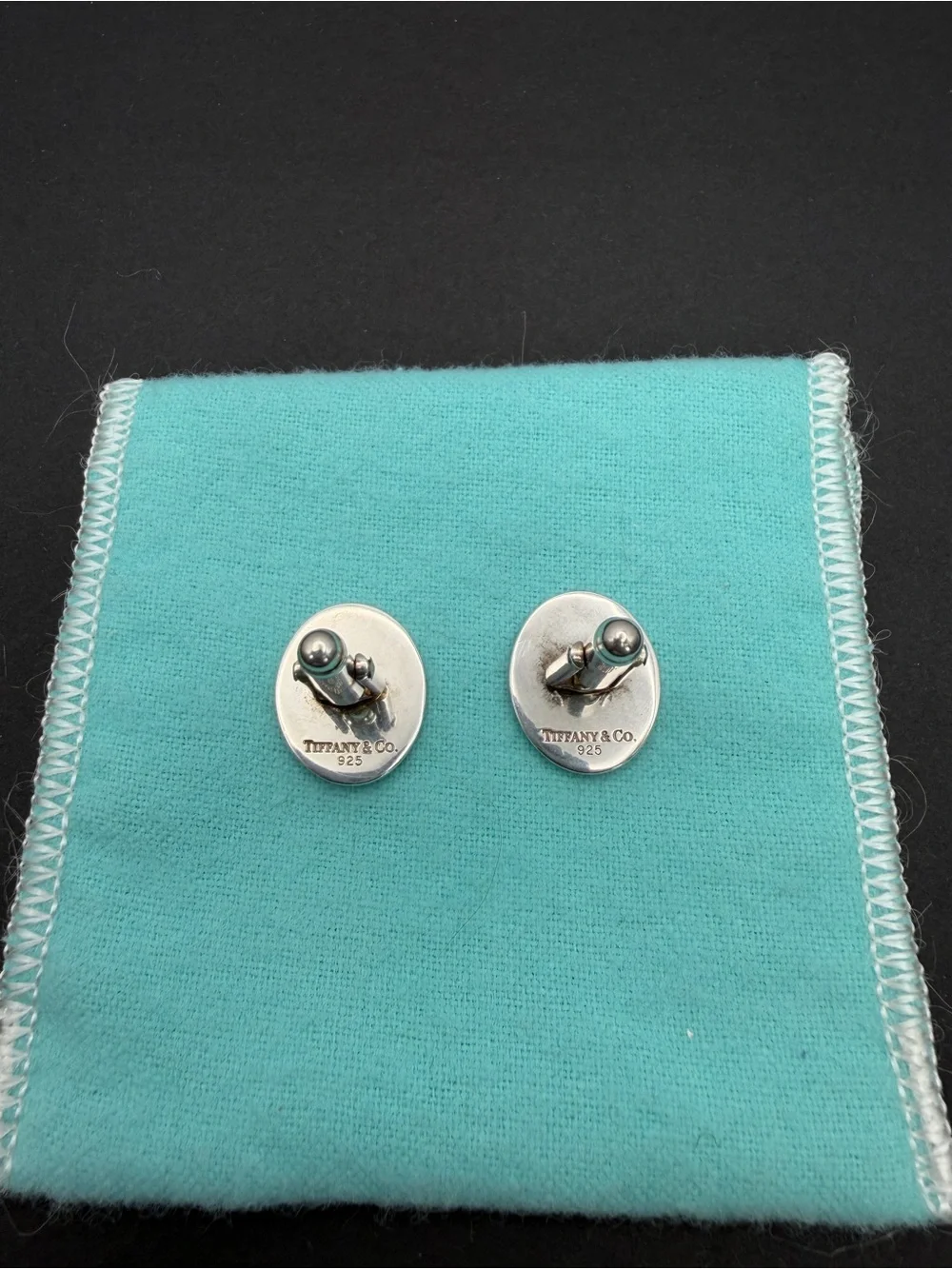 Vintage Tiffany & Co Classic Oval Cufflinks w Engraved M or W